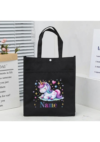 Kişiselleştirilmiş Çocuk Kütüphanesi Tote Çanta Ev Okulu Unicorn Roket Adı Okuma Kitap Çanta Çocukları Okul Çantası Çocuklar Doğum Günü Hediyesi Renk: Dz-02 (Yurt Dışından)