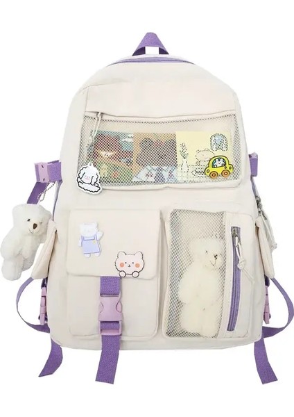 Toka Rozeti Okul Sırt Çantası Şeker Renk Moda Sevimli Schoolbag Omuz Öğrenci Çantası Teenage Girls College Sırt Çantası Renk: Beyaz (Yurt Dışından)