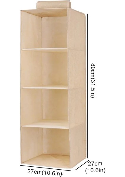 Pamuk Keten Asılı Depolama Torbası Çekmecesi Tarzı Gardırop Organizatör Kutu Kıyleri Organizatör Tutucu Katlanabilir Asılı Depolama Rafı Renk: Bej 4 Katman (Yurt Dışından)