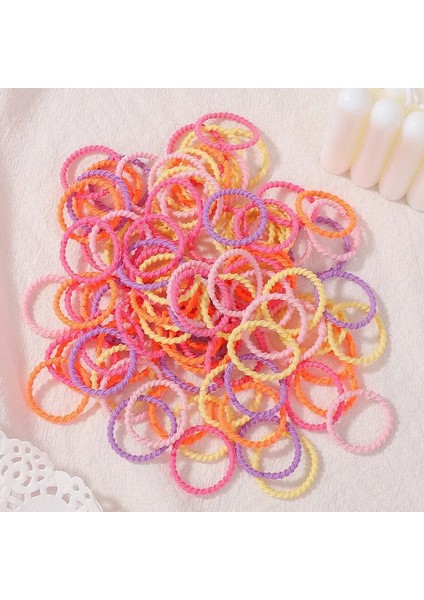 100PCS 2cm Renkli Lastik Bant Saça Zarar Vermez Küçük Başparmak Yüzüğü Yüksek Elastik Iplik Yürümeye Başlayan Çocuk Bebek Scrunchies Set Renk: JIT0013-4 (Yurt Dışından)