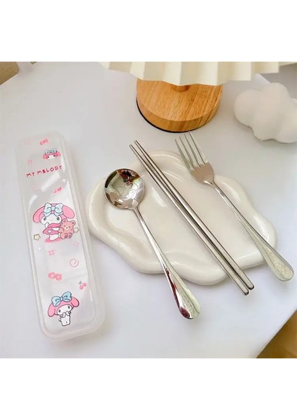 Sanrio Anime Paslanmaz Çelik Sofra Takımı 3 Parçalı Kız Hello Kitty Kaşık, Çatal, Yemek Çubuğu Seti Öğrenci Taşınabilir Tablo Warecolor: Bdg (Yurt Dışından)