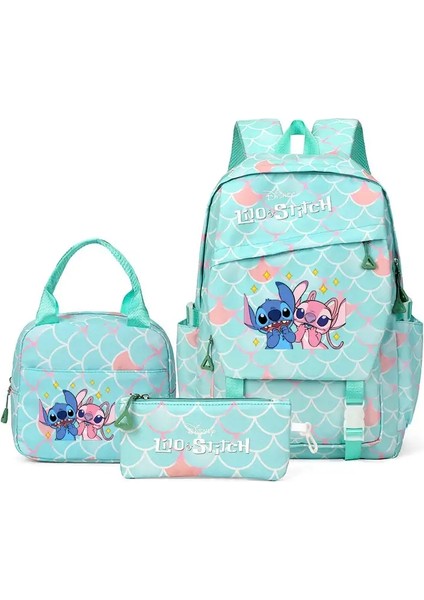 Lilo Stitch 3pcs/set Sırt Çantası Kapasitesi Öğrenciler Sırt Çantası Kawaıı Naylon Çift Omuz Çantası Moda Seyahat Koleji Mochilascolor: Yeşil (Yurt Dışından)