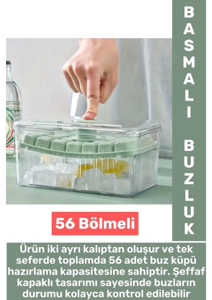 Dayanıklı Sert Plastik Zahmetsiz Bpa Içermez Şeffaf Kapaklı Hazneli 56 Bölmeli Basmalı Pratik Buzluk