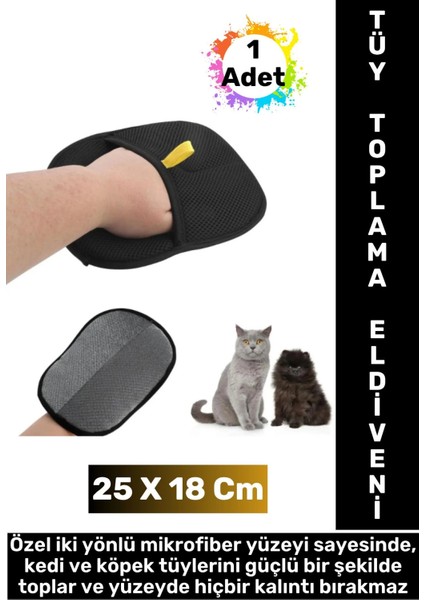 Yeni Nesil Ergonomik Çift Yönlü Mikrofiber Evcil Hayvan Kedi Köpek Tüy Toplama Eldiveni 25 x 18 cm