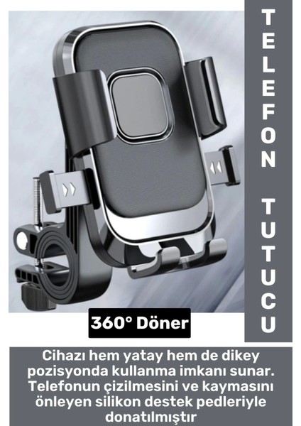 360 Derece Döner Yan Alt Sabitleyici Dikey Yan Kullanım Scooter Motor Bisiklet Gidon Telefon Tutucu