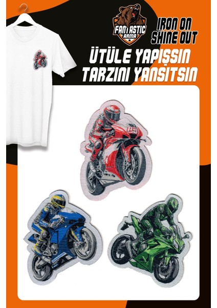 Ütü ile Yapışan Dokuma Arma Patch Yama, Motorsiklet Temalı – Kıyafet & Aksesuar Süsü (3’lü Set)