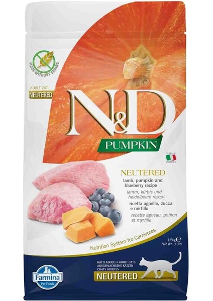 Balkabaklı Kuzu Etli Yaban Mersinli Tahılsız Kısır Kedi Maması 1,5 kg