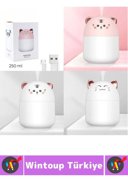 Portatif Sessiz Çalışır Şık Sevimli Kedi Tasarımlı Humidifier USB Şarjlı Oda Hava Nemlendirici 250ML fırsatları