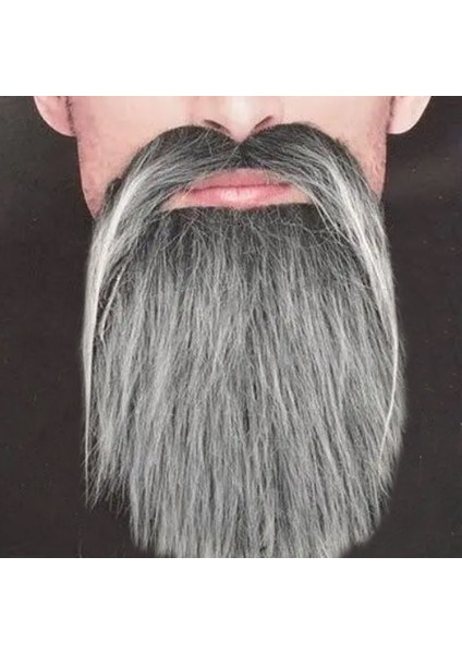 Kırçıllı Siyah Beyaz Yaşlı Top Sakal ve Bıyık Seti Yapışkanlı Hallow