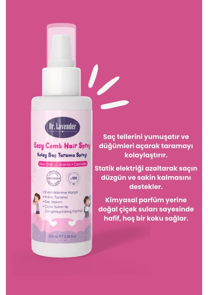 Doğal Kolay Saç Tarama Spreyi 100 ml Lavanta & Aloe Vera & Calendula Elektriklenme Karşıtı Sprey fiyatları