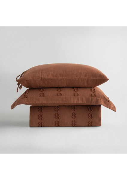 Sima Çift Kişilik Nevresim Takımı Organik Pamuk Müslin Brodeli Terra 200x220 cm