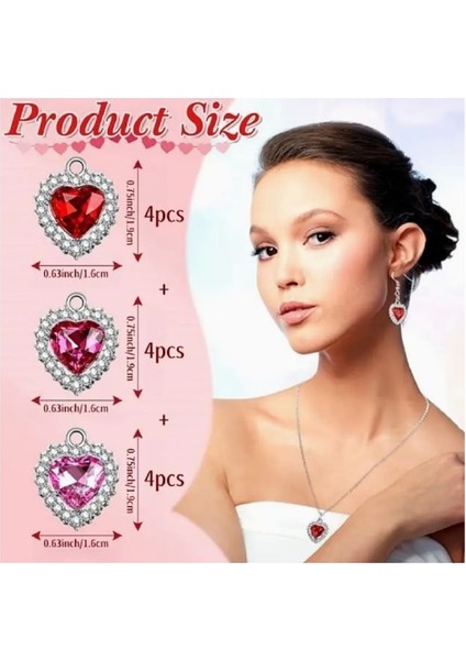 ( 12 x Adet ) 1 Set 4 Red + 4 + 4 Purple Heart Kristal Görünüm Kalp Bileklik&küpe&kolye fiyatları