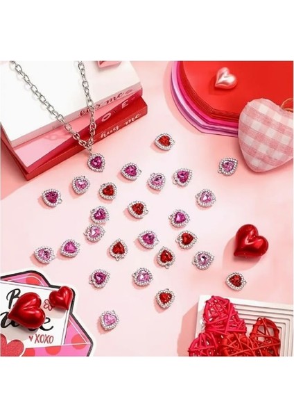 ( 12 x Adet ) 1 Set 4 Red + 4 + 4 Purple Heart Kristal Görünüm Kalp Bileklik&küpe&kolye modelleri