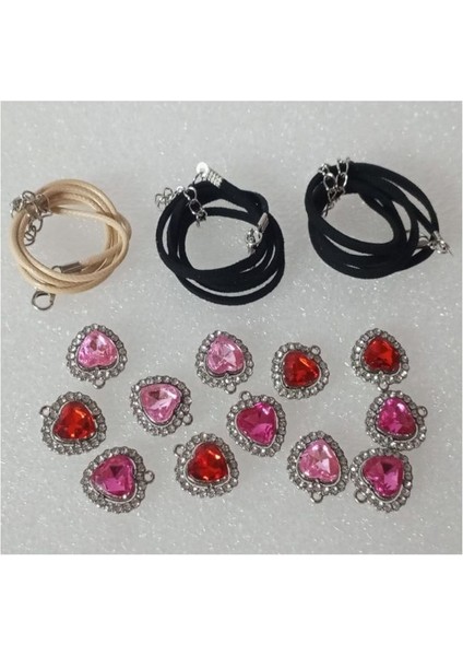 ( 12 x Adet ) 1 Set 4 Red + 4 + 4 Purple Heart Kristal Görünüm Kalp Bileklik&küpe&kolye fırsatları