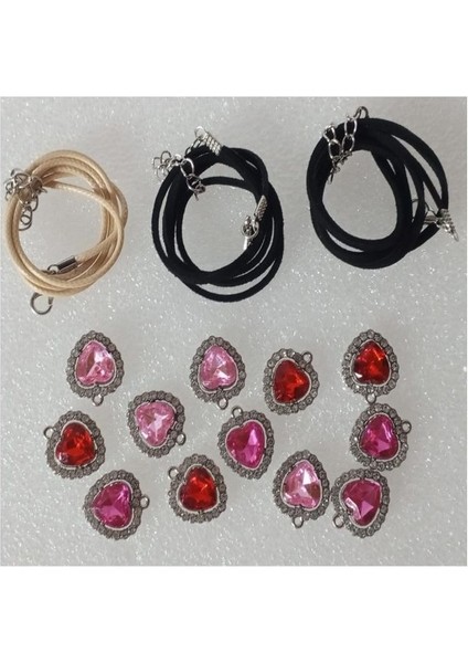 ( 12 x Adet ) 1 Set 4 Red + 4 + 4 Purple Heart Kristal Görünüm Kalp Bileklik&küpe&kolye indirimleri