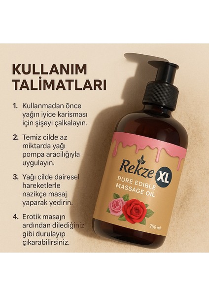 Büyük Boy Gül Aromalı Afrodizya K Etkili Vücut Aromaterapi Masaj Yağı 250 ml