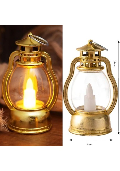 Altın Renk Asmalı Dekoratif Plastik LED Mini Fener 1 Adet