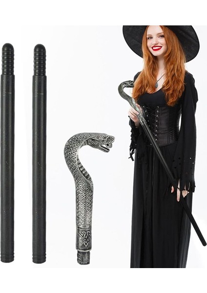 Halloween Egyptian Mısır Gümüş Renk Kobra Yılan Başlıklı Plastik Asa 1 Adet