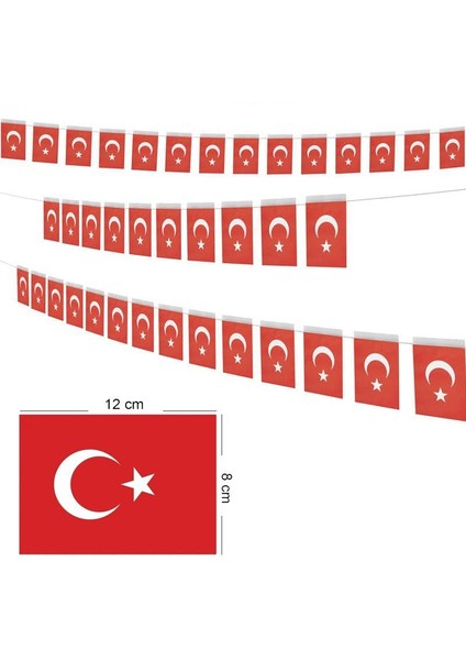 Kırmızı Beyaz Renk Ay Yıldız Ip Dizgi 40 Lı Kağıt Bayrak 3 Farklı Boy 3 Adet Gösteri modelleri