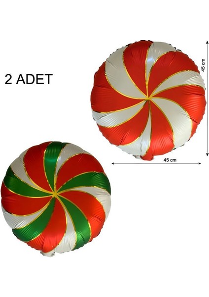 Kırmızı Beyaz Yeşil Beyaz Renk Yılbaşı Şekerleri Şekilli Folyo Balon 45 cm 2 Adet Retro