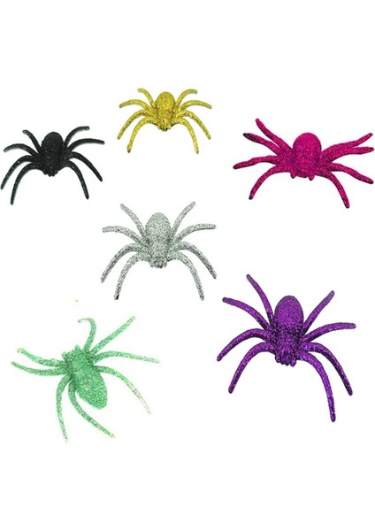 Halloween 7x6 cm Simli Yumuşak Plastik Örümcek Maskotu Karışık Renk 6 Adet