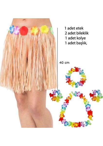 Setli Yetişkin Çocuk Uyumlu Hawaii Eteği Natürel Doğal Renk 40 cm