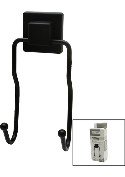 AYDOGANTICARET44 Siyah - 2li Metal Sarkık Askı Kare Güçlü Yapışkanlı 8X9X19CM (5199)