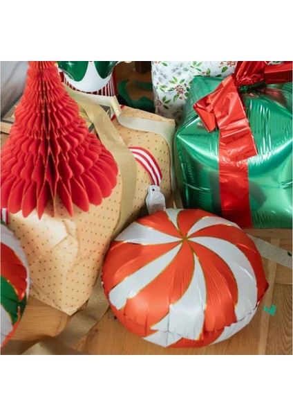 Yılbaşı Şekeri Şekilli Kırmızı Beyaz Renk Folyo Balon 45 cm 2 Adet Retro