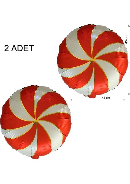 Yılbaşı Şekeri Şekilli Kırmızı Beyaz Renk Folyo Balon 45 cm 2 Adet Retro fiyatları