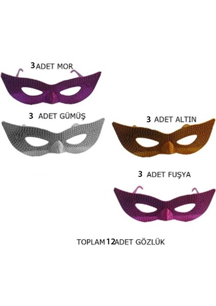 Plastik Camsız Damlacık Görünümlü Parti Gözlüğü 4 Renk 12 Adet Hallowretro