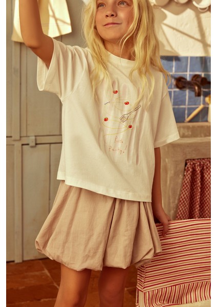 Bej Pamuk Mini Balon Etek