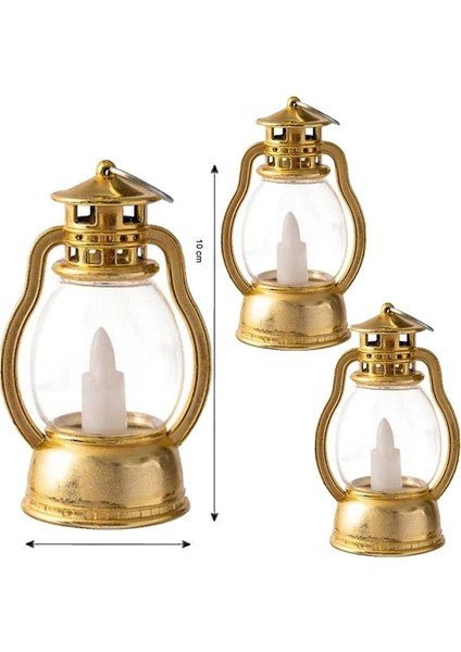 Altın Renk Asmalı Dekoratif Plastik LED Mini Fener 3 Adet