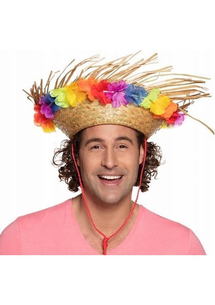 Saman Hasır Model Hawai Hula Party Şapkası Flower Çiçekli Natürel Renk 58 No fiyatları