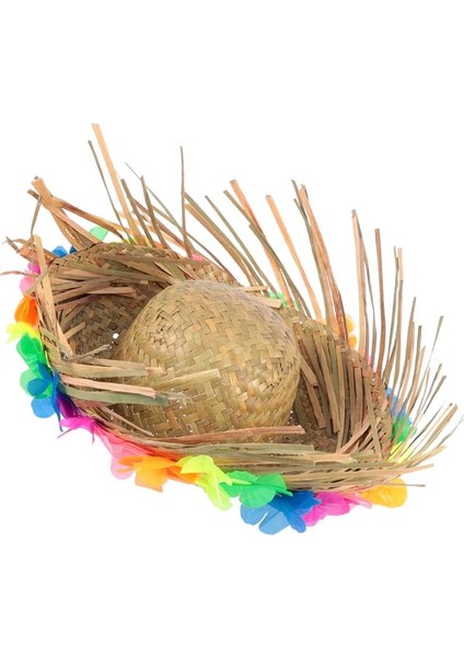 Saman Hasır Model Hawai Hula Party Şapkası Flower Çiçekli Natürel Renk 58 No modelleri