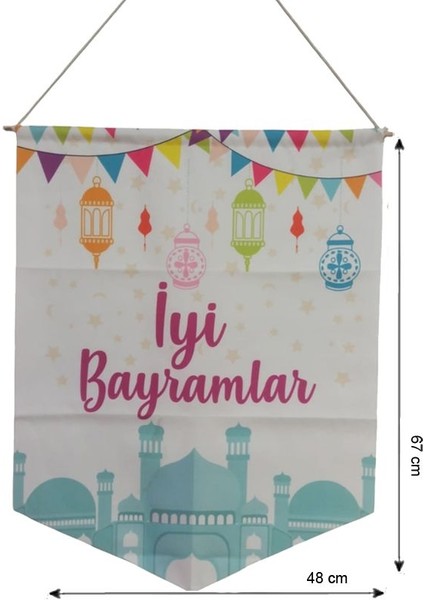 Ramazan Temalı Iyi Bayramlar Yazılı Asma Petek Kumaş Flama