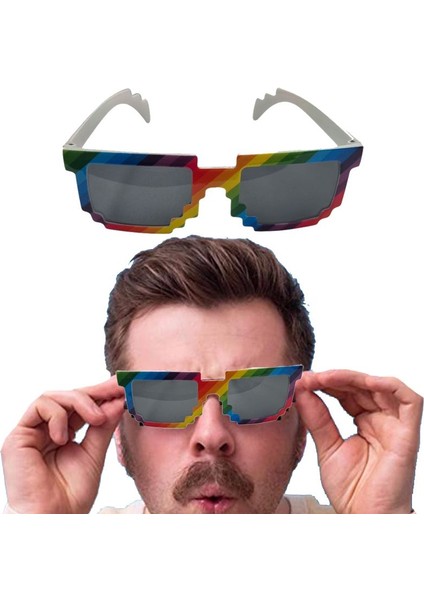 80S 90S Disko Retro Pixel Parti Gözlüğü Multicolor Renk