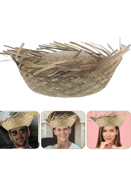 Saman Hasır Model Hawai Hula Party Şapkası Sade Natürel Renk 58 No