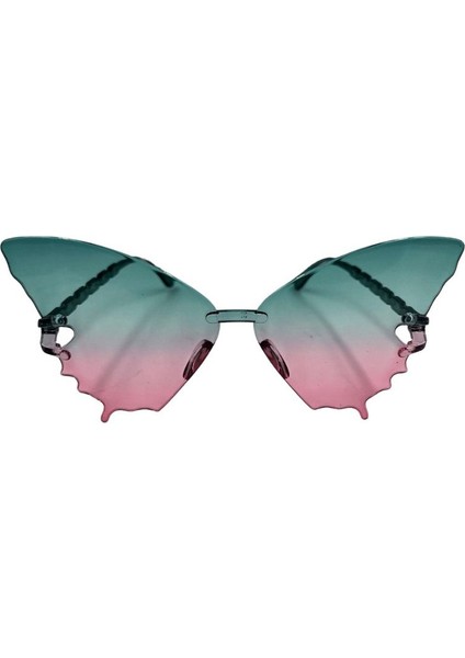 Sert Mika Üst Yeşil Alt Pembe Renk Kelebek Gözlüğü 1 Adet 15 x 7 cm