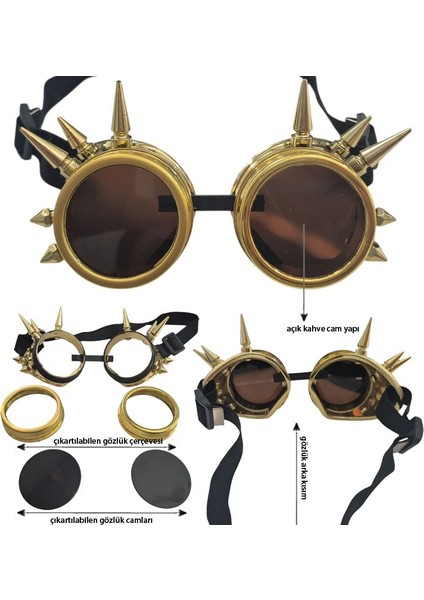 Viktorya Dönemi Victoria Devri Steampunk Akımı Parti Gözlüğü Altın Renk