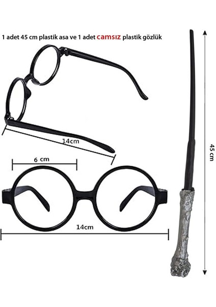 Halloween Plastik Potter Magic Wand Sihirbaz Asası Çubuğu ve Gözlüğü Seti