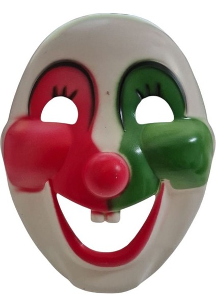 16X21 cm Sert Plastik Arkadan Lastikli Sevimli Palyaço Maskesi Kırmızı Yeşil Renk Çocuk Boy
