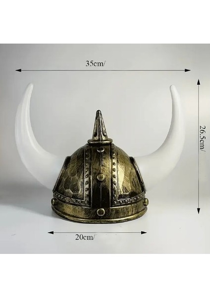 Halloween Mega Boynuzlu Plastik Viking Savaşçı Şapkası Yetişkin Altın Eskitme Renk