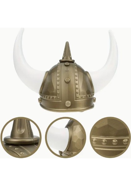 Halloween Mega Boynuzlu Plastik Viking Savaşçı Şapkası Yetişkin Altın Eskitme Renk modelleri