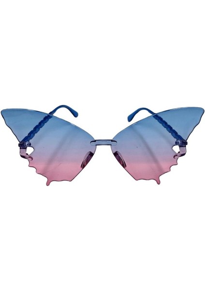 Sert Mika Üst Mavi Alt Pembe Renk Kelebek Gözlüğü 1 Adet 15 x 7 cm