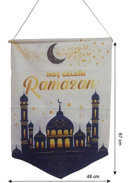 Ramazan Temalı Hoş Geldin Ramazan Yazılı Asma Petek Kumaş Flama