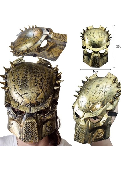 Halloween Sert Plastik Arkadan Lastikli Predator Film Maskesi Altın Renk Yetişkin