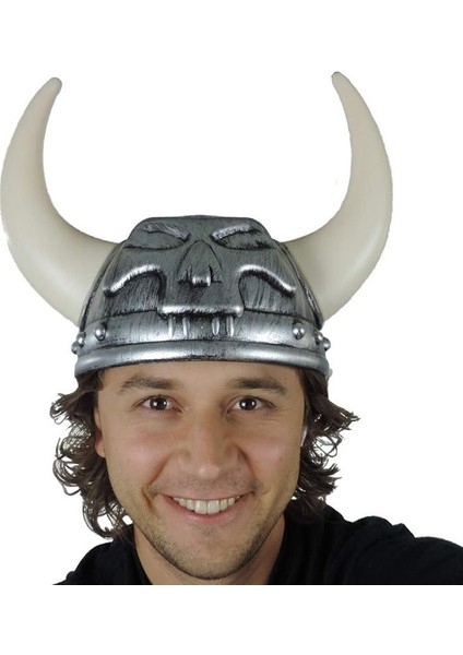 Halloween Skull Kabartmalı Plastik Viking Şapkası Yetişkin Gümüş Eskitme Renk fiyatları