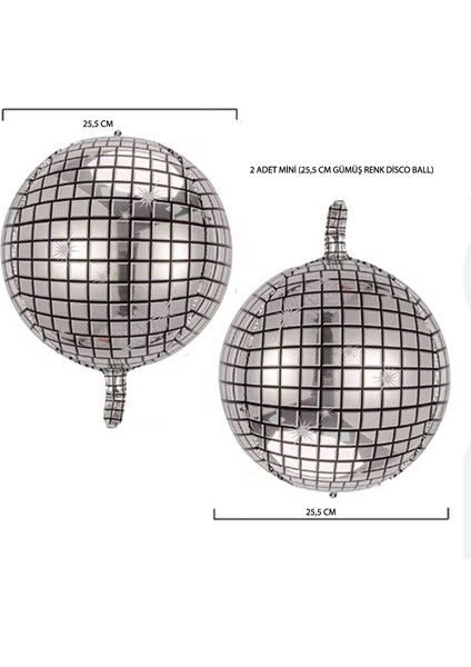 25X25 cm Hologram Baskı Gümüş Renk Mini Boy Disko Topu Balon 2 Adet Yılbaşı Retro