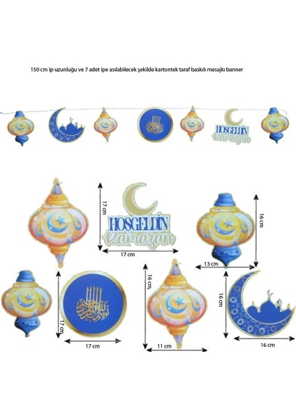 Ramazan Temalı 14 Parça Mesajlı Renkli Karton Ipe Dizmeli Harf Banner Lacivert ve Siyah Renk modelleri