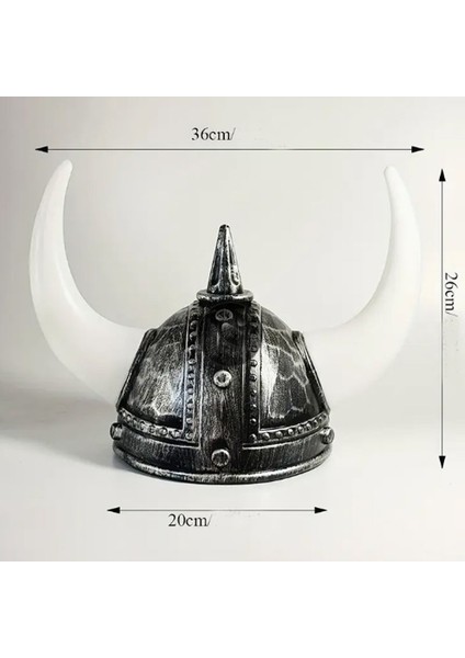 Halloween Mega Boynuzlu Plastik Viking Savaşçı Şapkası Yetişkin Gümüş Eskitme Renk